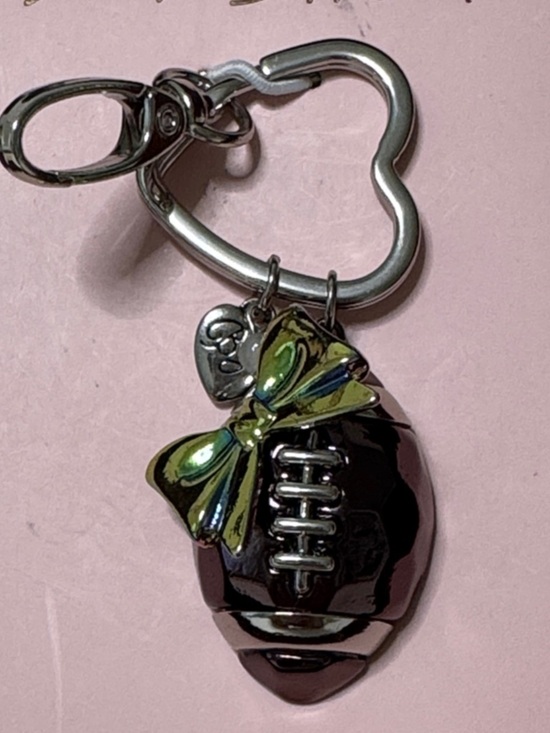 Betsey Johnson Accessories - 💖🏈✨ Betsey Johnson Football Charm Keyring – Pink & Black with Green Bow